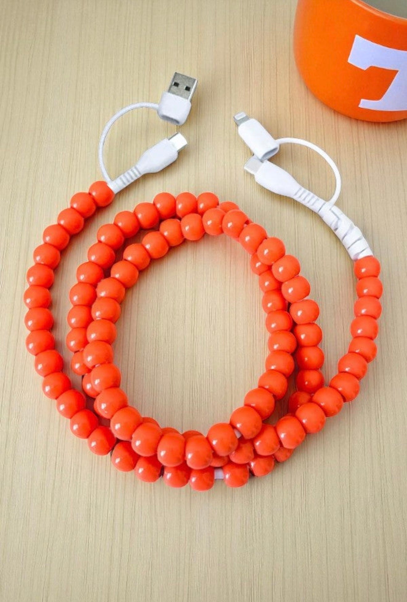Orange Beaded Cord Phone Charger