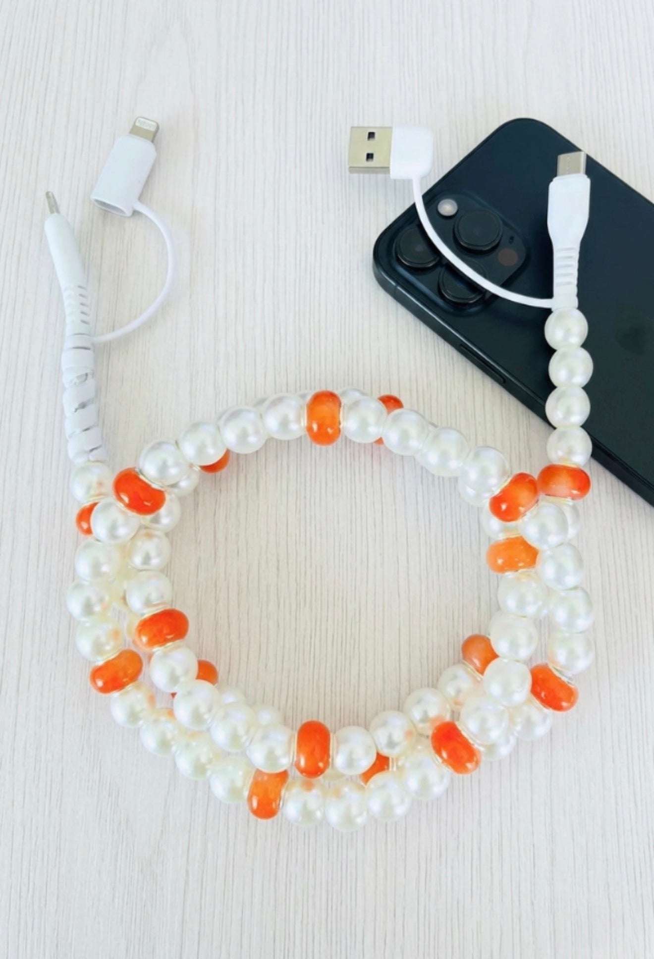 Orange/White Pearl Beaded Charger