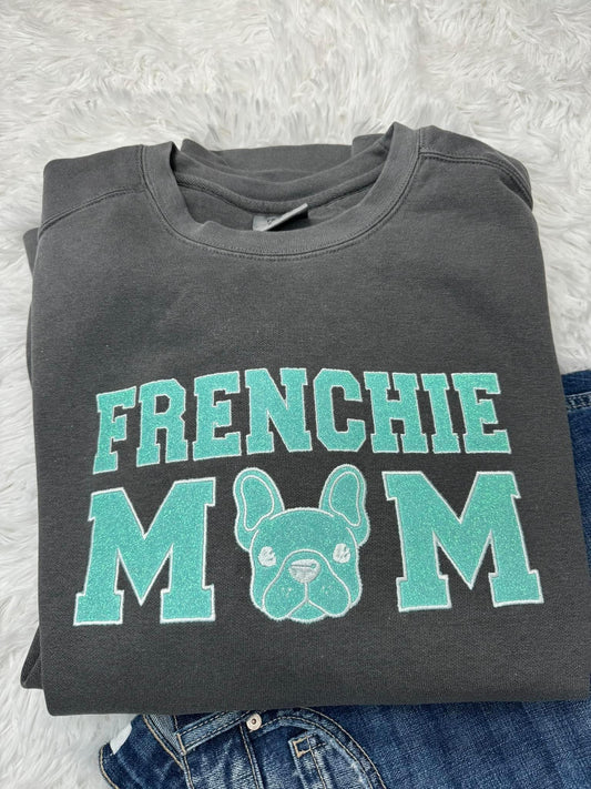 Frenchie Mom Glitter Embroidered Sweatshirt