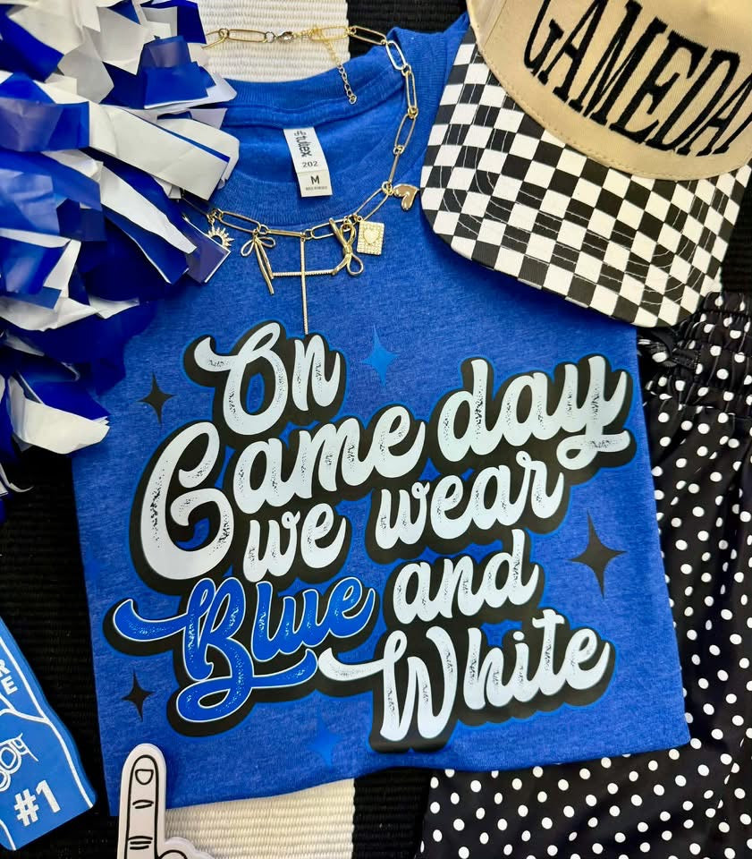 On Game Day We Wear Blue & White Tee