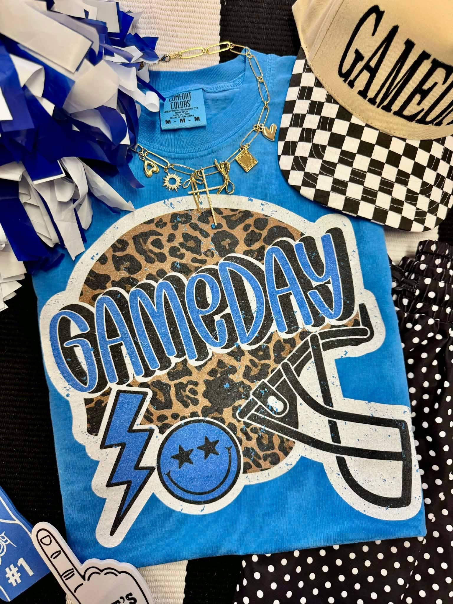 Game Day Leopard Helmet Blue Tee