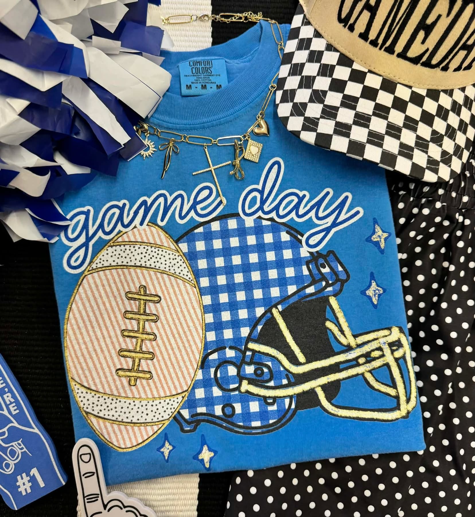 Game Day Blue Gingham Helmet