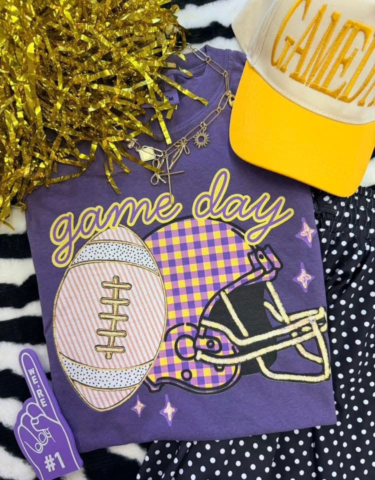 Game Day Purple Gingham Helmet Tee