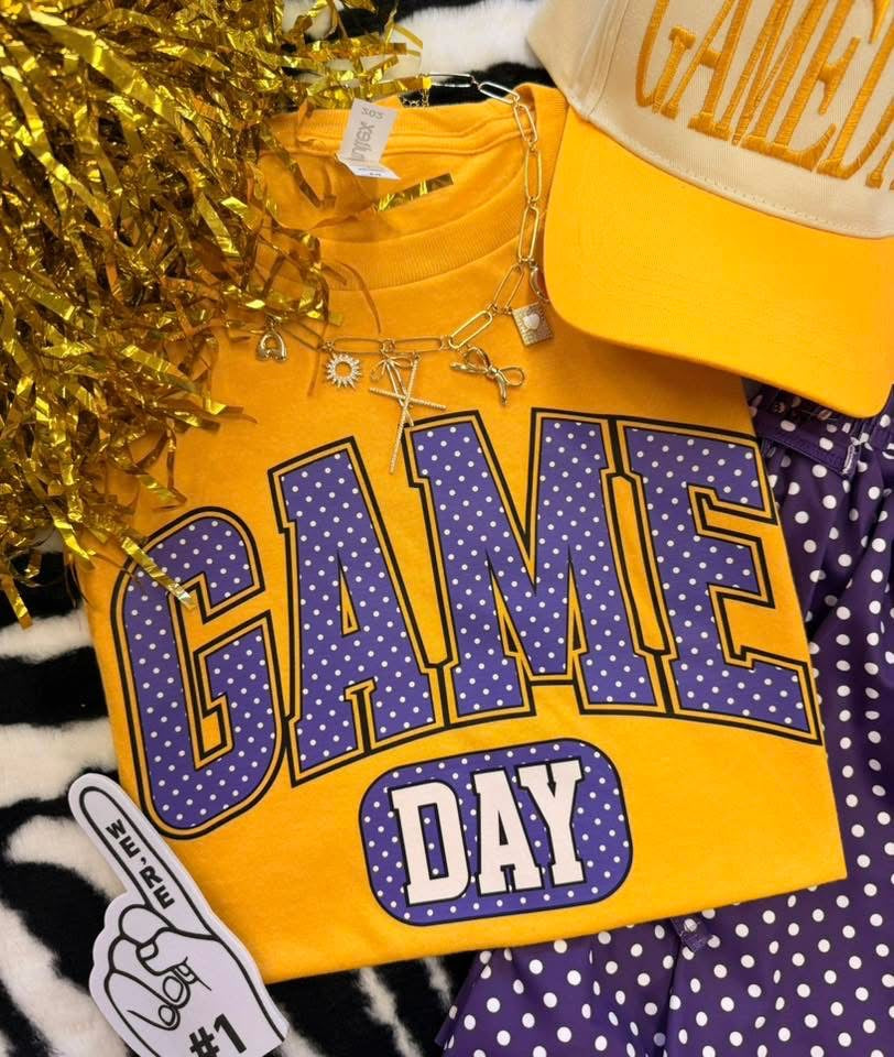 Game Day Purple & Gold Polka Dots Tee