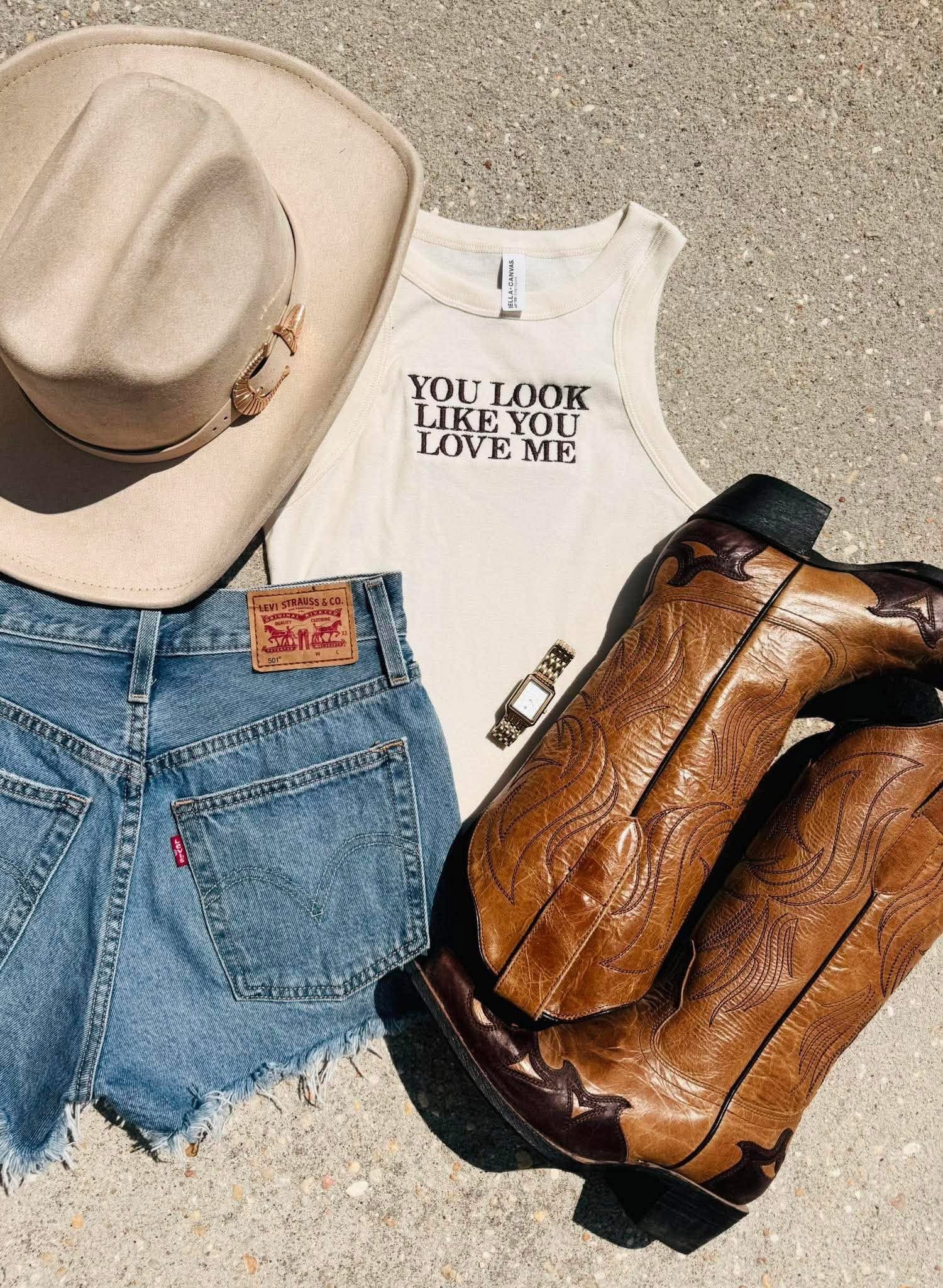 You Look Like You Love Me Cropped Rib Racer Tank