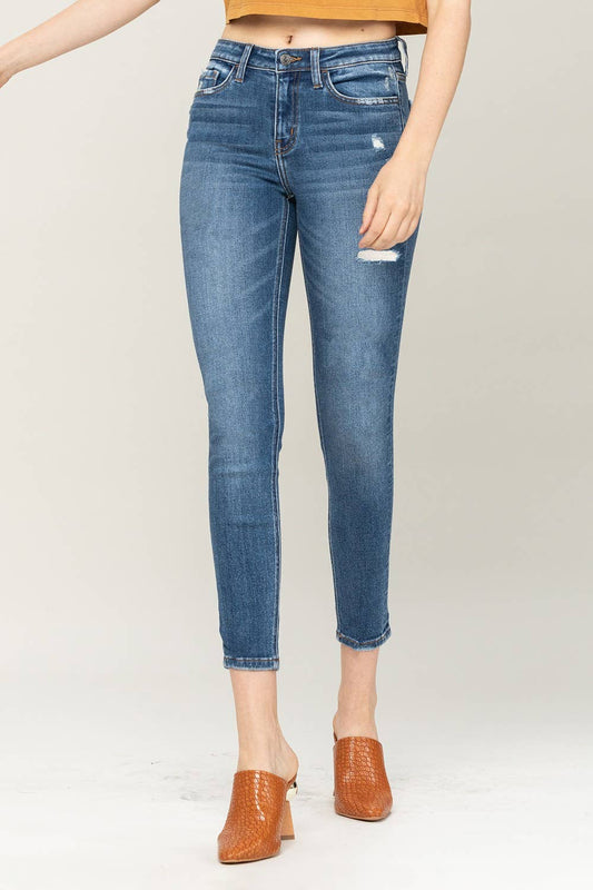 Mid Rise Distressed Ankle Skinny