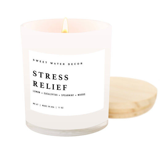 Stress Relief Soy Candle | White Jar + Wood Lid
