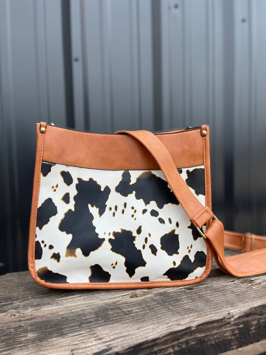 Cow Print Vegan Leather Crossbody Bag