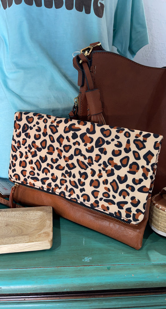 Leopard Fold Over Clutch