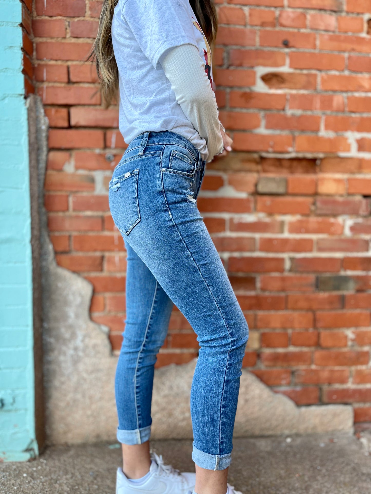 Distressed Mid Rise Jeans