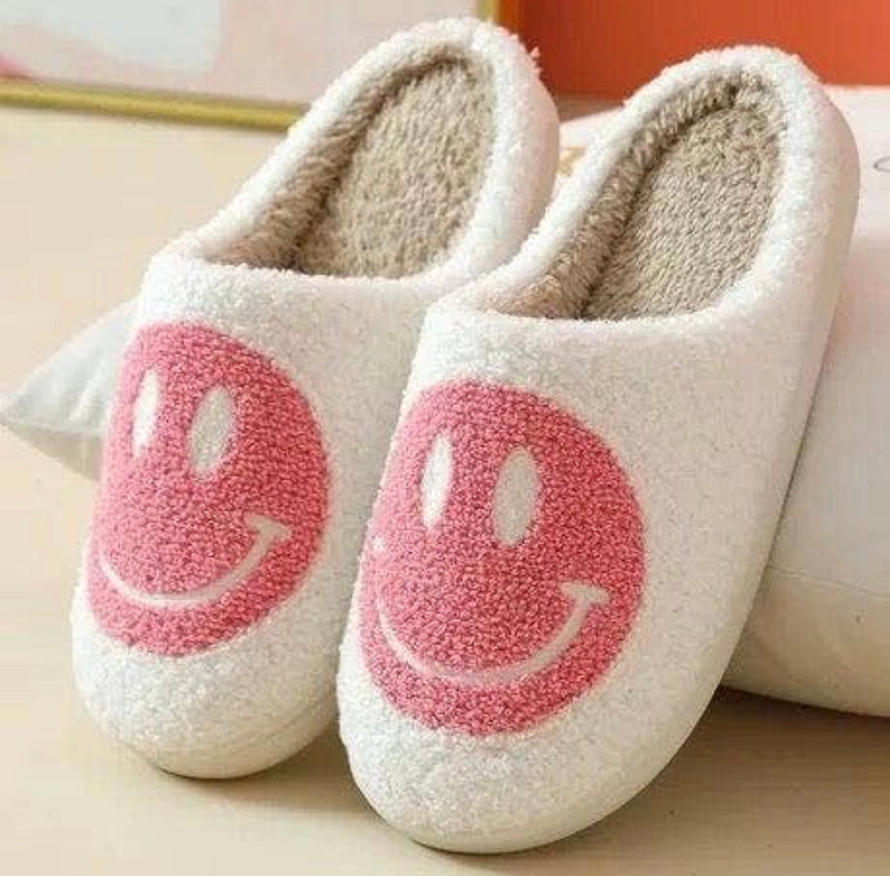 Plush Happy Face Fleece Slippers